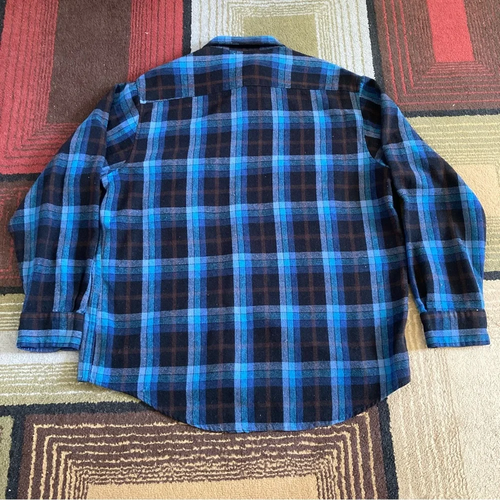 Vintage Sears Roebuck and Co. Plaid Flannel Acrylic Wool Button Up Shirt Sz L - Picture 3 of 7